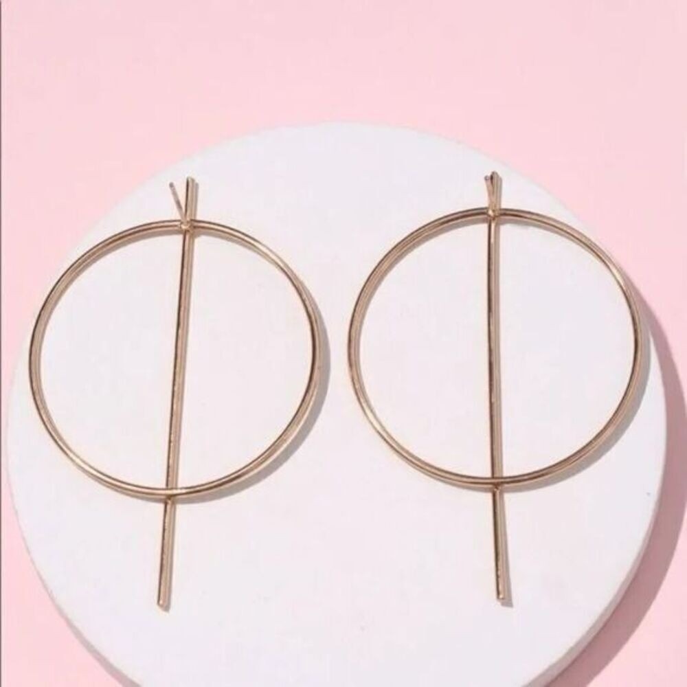 Boutique Geometric Hoop Earrings Women OS Gold New Minimalist Bar Drop